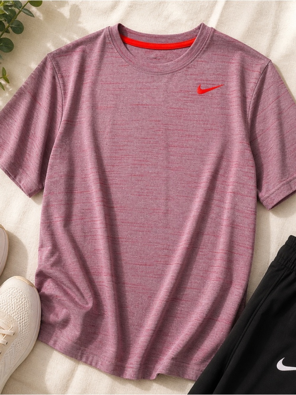Nike Dri Fit Heathered Mauve Athletic Tee Large Lightweight Workout Top